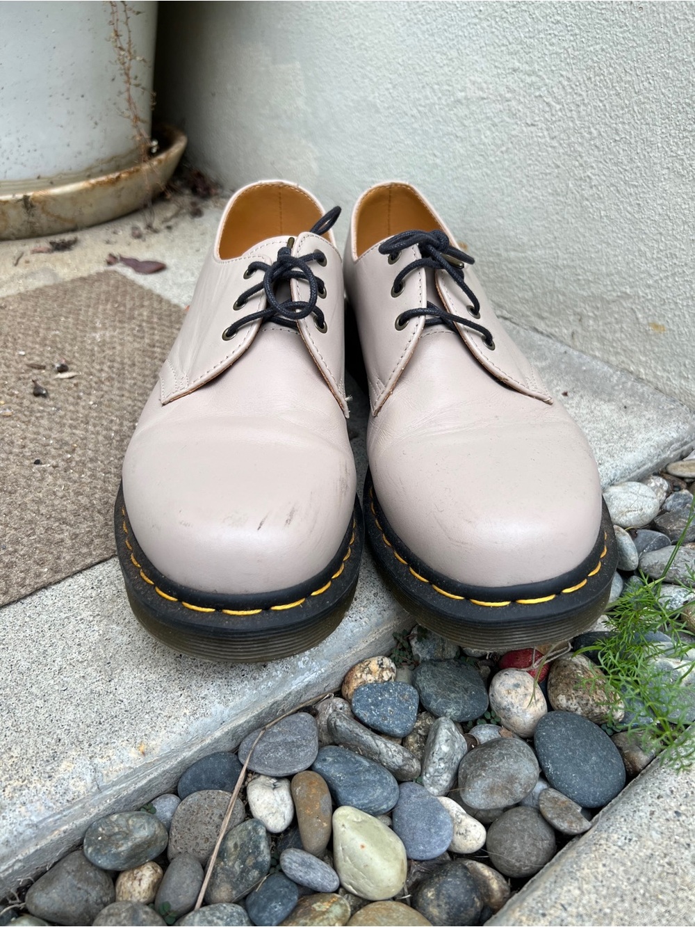 Doc Martens Women's Lace-Up Oxfords in Light Beige with Black Laces. Barely worn